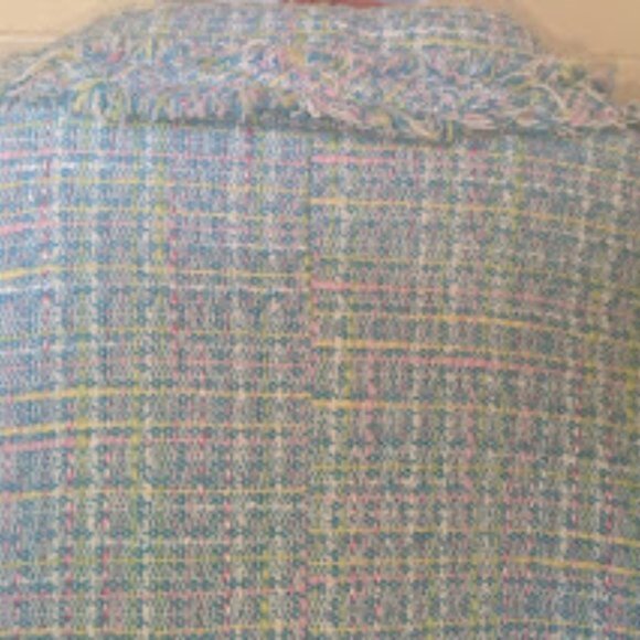 Zara Blue Boucle Tweed Jacket Blazer Fits Size Small - Picture 8 of 8